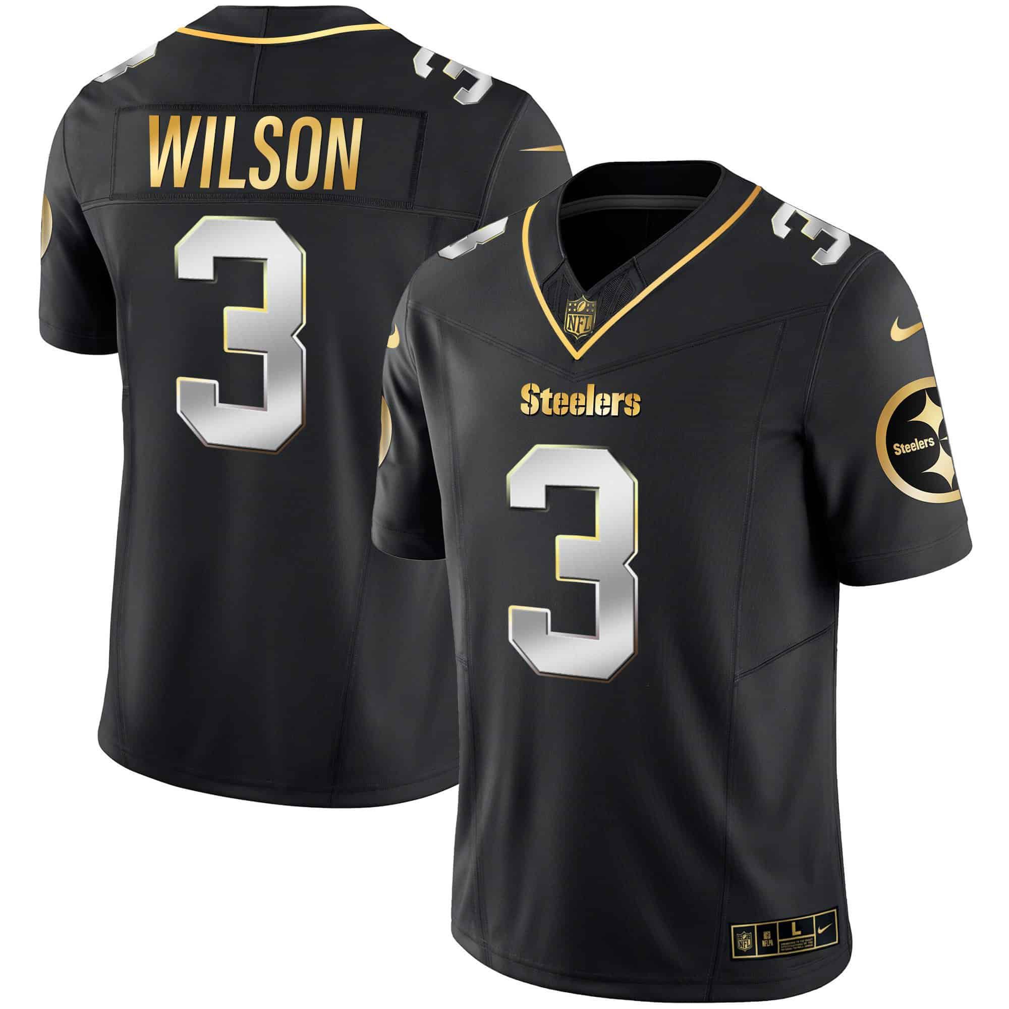 Men Pittsburgh Steelers 3 Wilson Black Gold 2024 Nike Vapor Limited NFL Jersey style 1